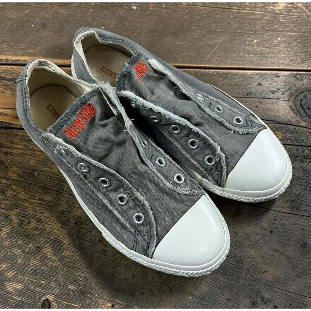 Converse All Star Gray Distressed Low Top Sneakers Youth Sz 3 Canvas Shoes